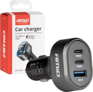 Ładowarka AMiO Szybka ładowarka samochodowa 85w qc3.0 pd65w pd20w 2x usb-c 1x usb-a amio-04177 1