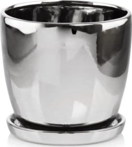 Polnix Doniczka ceramiczna srebrna z podstawką dekoracyjna 24x19cm 2