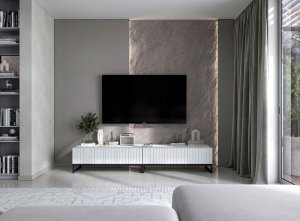 Meble Lindner Meble Lindner Szafka RTV Glamour Komoda RTV Meble Lindner Stolik Biały Mat Ryflowane Fronty 220 cm Czarna Rama Loft 4
