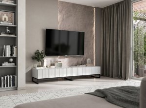 Meble Lindner Meble Lindner Szafka RTV Glamour Komoda RTV Meble Lindner Stolik Biały Mat Ryflowane Fronty 220 cm Czarna Rama Loft 5