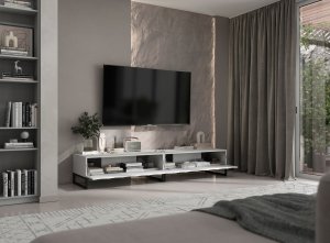 Meble Lindner Meble Lindner Szafka RTV Glamour Komoda RTV Meble Lindner Stolik Biały Mat Ryflowane Fronty 220 cm Czarna Rama Loft 6