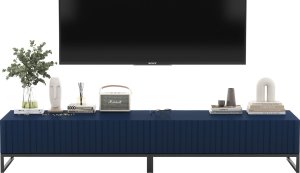 Meble Lindner Meble Lindner Szafka RTV Glamour Komoda RTV Meble Lindner Stolik Granatowy Mat Ryflowane Fronty 220 cm Czarna Rama Loft 1