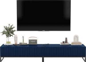 Meble Lindner Meble Lindner Szafka RTV Glamour Komoda RTV Meble Lindner Stolik Granatowy Mat Ryflowane Fronty 220 cm Czarna Rama Loft 2