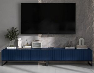 Meble Lindner Meble Lindner Szafka RTV Glamour Komoda RTV Meble Lindner Stolik Granatowy Mat Ryflowane Fronty 220 cm Czarna Rama Loft 3