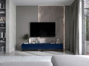 Meble Lindner Meble Lindner Szafka RTV Glamour Komoda RTV Meble Lindner Stolik Granatowy Mat Ryflowane Fronty 220 cm Czarna Rama Loft 4