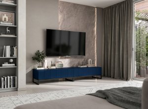 Meble Lindner Meble Lindner Szafka RTV Glamour Komoda RTV Meble Lindner Stolik Granatowy Mat Ryflowane Fronty 220 cm Czarna Rama Loft 5