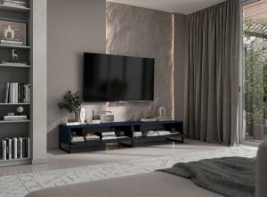 Meble Lindner Meble Lindner Szafka RTV Glamour Komoda RTV Meble Lindner Stolik Granatowy Mat Ryflowane Fronty 220 cm Czarna Rama Loft 6