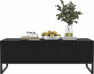 Meble Lindner Meble Lindner Stolik kawowy Glamour prostokątny nowoczesny ława Glamour Czarny Mat 110 cm Ryflowane fronty Glamour Czarna Metalowa Rama 1