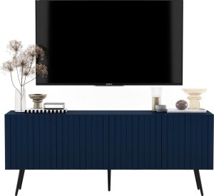 Meble Lindner Meble Lindner Komoda RTV Glamour Szafka RTV Glamour Granatowa 150 cm Ryflowane fronty Nogi Czarne Metalowe 2