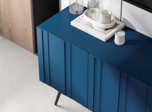 Meble Lindner Meble Lindner Komoda RTV Glamour Szafka RTV Glamour Granatowa 150 cm Ryflowane fronty Nogi Czarne Metalowe 7