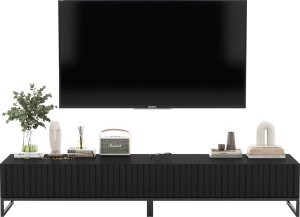Meble Lindner Meble Lindner Szafka RTV Glamour Komoda RTV Meble Lindner Stolik Czarny Mat Ryflowane Fronty 220 cm Czarna Rama Loft 2