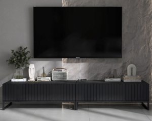 Meble Lindner Meble Lindner Szafka RTV Glamour Komoda RTV Meble Lindner Stolik Czarny Mat Ryflowane Fronty 220 cm Czarna Rama Loft 3