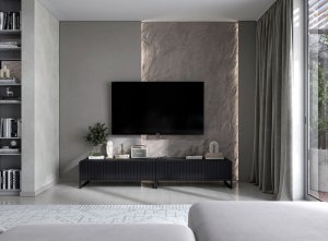 Meble Lindner Meble Lindner Szafka RTV Glamour Komoda RTV Meble Lindner Stolik Czarny Mat Ryflowane Fronty 220 cm Czarna Rama Loft 4
