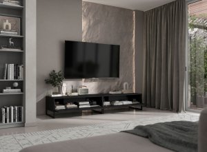 Meble Lindner Meble Lindner Szafka RTV Glamour Komoda RTV Meble Lindner Stolik Czarny Mat Ryflowane Fronty 220 cm Czarna Rama Loft 6