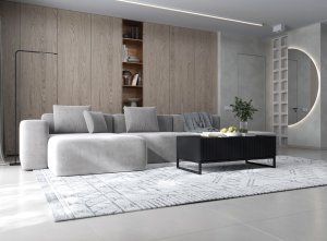 Meble Lindner Meble Lindner Szafka RTV Glamour Komoda RTV Meble Lindner Stolik Czarny Mat Ryflowane Fronty 220 cm Czarna Rama Loft 8