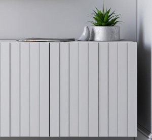 Meble Lindner Meble Lindner Komoda RTV Glamour Szafka RTV Glamour Biała 150 cm Ryflowane fronty Nogi Czarne Metalowe 8