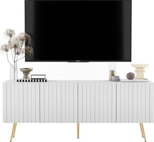 Meble Lindner Meble Lindner Komoda RTV Glamour Szafka RTV Glamour Biała 150 cm Ryflowane fronty Nogi Czarne Metalowe 9