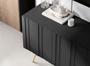 Meble Lindner Meble Lindner Komoda RTV Glamour Szafka RTV Glamour Czarna 150 cm Ryflowane fronty Nogi Złote Metalowe 7