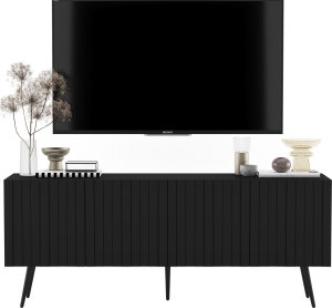 Meble Lindner Meble Lindner Komoda RTV Glamour Szafka RTV Glamour Czarna 150 cm Ryflowane fronty Nogi Złote Metalowe 9