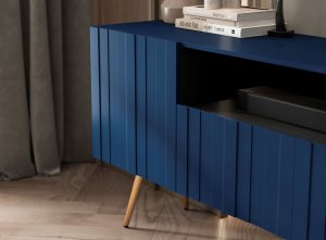 Meble Lindner Meble Lindner Loft Szafka RTV Granatowy Mat Nowoczesna Komoda RTV Glamour 150 cm Ryflowane fronty Nogi Złote Metalowe 7