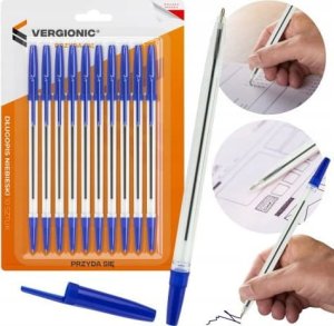 VERGIONIC Zestaw długopisów niebieskich 10szt przezroczystych uniwersalnych biurowych 6
