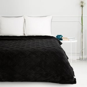 Design 91 Koc mikroflano z tłoczeniem w formie jodełki CARO 70X160 czarny 3