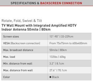 Barkan Uchwyt do Telewizora 13-90 Obrotowy z Anteną DVB-T2 25dB - BRK_783896 12