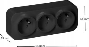 Orno Gniazdo natynkowe potrójne ToDo 2P+Z IP20 czarne 2