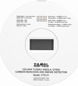 Zamel Czujnik tlenku węgla i dymu, z wbudowaną baterią CTD-01 1
