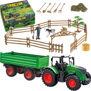 Qulki ZESTAW FARMA TRAKTOR Z PRZYCZEPĄ ZAGRODA FIGURKI ZWIERZĘTA ROLNIK 1