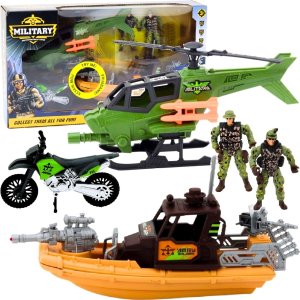 Qulki Zestaw Militarny Łódź zwiadowcza Motor Helikopter Wojsko Żołnierze Figurki 1
