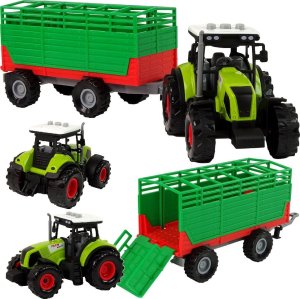 Qulki Traktor Ciągnik rolniczy z przyczepą Światła LED dźwięki Pojazd Przyczepa 1