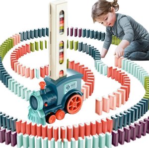 Qulki KOLEJKA POCIĄG LOKOMOTYWA UKŁADAJĄCA KLOCKI DOMINO CIUCHCIA DOMINO POCIĄG DO KLOCKÓW LED 1