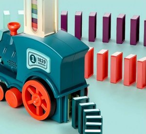 Qulki KOLEJKA POCIĄG LOKOMOTYWA UKŁADAJĄCA KLOCKI DOMINO CIUCHCIA DOMINO POCIĄG DO KLOCKÓW LED 4