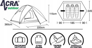 Namiot turystyczny Acra Namiot 3 osobowy dwupowłokowy ST06 ACRA 5