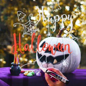 UNIBALL Uni Chalk marker zestaw Halloween z 4 sztuk (kolory white, black, purple, orange) 5