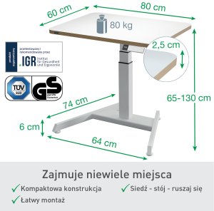 Leitz Biurko Ergo Białe 60 x 80 cm 19