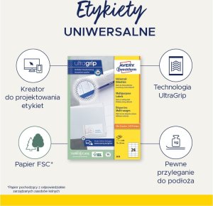 AVERY Etykiety uniwersalne 48,5x25,4 mm, biały z Ultragrip + 30% dodatkowa zawartość - (65 ark x 40 szt.) 3