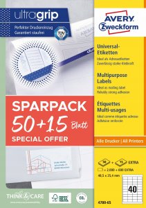 AVERY Etykiety uniwersalne 48,5x25,4 mm, biały z Ultragrip + 30% dodatkowa zawartość - (65 ark x 40 szt.) 4