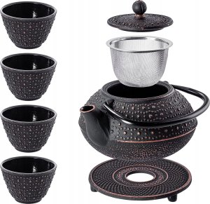 Kadax KADAX Czajnik Czarny 800ml Imbryk Żeliwny Do Herbaty Dzbanek + 4 Czarki 7