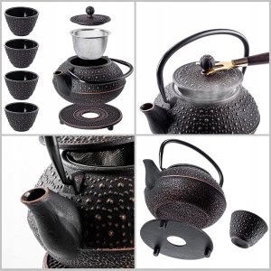 Kadax KADAX Czajnik Czarny 800ml Imbryk Żeliwny Do Herbaty Dzbanek + 4 Czarki 9