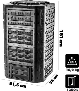 Kadax KADAX Kompostownik Czarny Ogrodowy modułowy mrozoodporny Na Nawóz Zbiornik 1250L 2