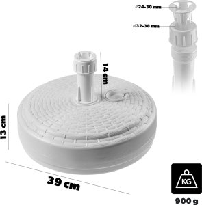 Kadax KADAX Podstawa Parasola Stojak Pod Parasol Ogrodowy Okrągły 39cm Obciążnik Biała 2