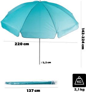 Kadax KADAX Parasol Ogrodowy Duży Składany 220cm Solidny Plażowy Balkon Taras Pokrowiec 2