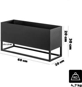 Kadax KADAX Kwietnik szeroki z doniczką 60x30cm, donica na kwiaty, kwietnik stalowy, czarny 2