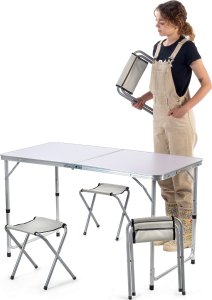 Kadax KADAX Zestaw Turystyczny Stół Składany 120cm + 4 Krzesła 5W1 Kempingowy Grill 16