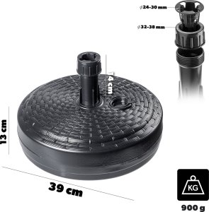 Kadax KADAX Podstawa Parasola Stojak Pod Parasol Ogrodowy Okrągły 39cm Obciążnik szary 2