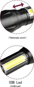 Latarka VERGIONIC LATARKA TAKTYCZNA LED ZOOM REFLEKTOR COB AKUMULATOROWA USB 22