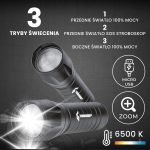 Latarka VERGIONIC LATARKA TAKTYCZNA LED ZOOM REFLEKTOR COB AKUMULATOROWA USB 26