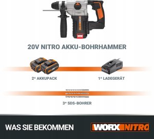 Wiertarko-wkrętarka Worx Akumulatorowa wiertarka udarowa WORX NITRO WX380 20V w zestawie 2x4Ah 3